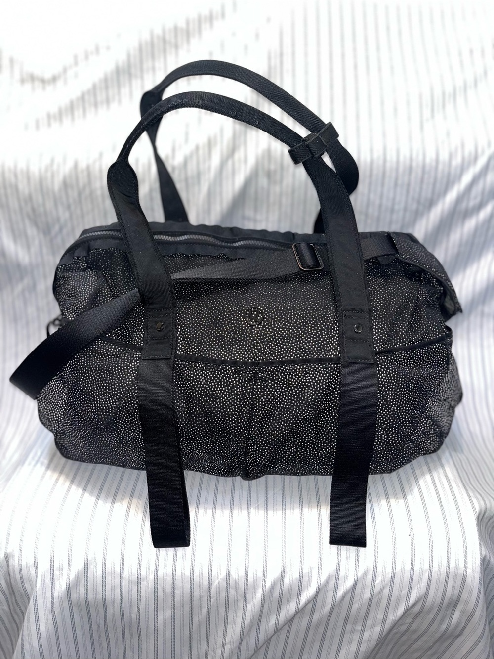 Lululemon “All Day” Duffel Black with Reflective Dot Pattern